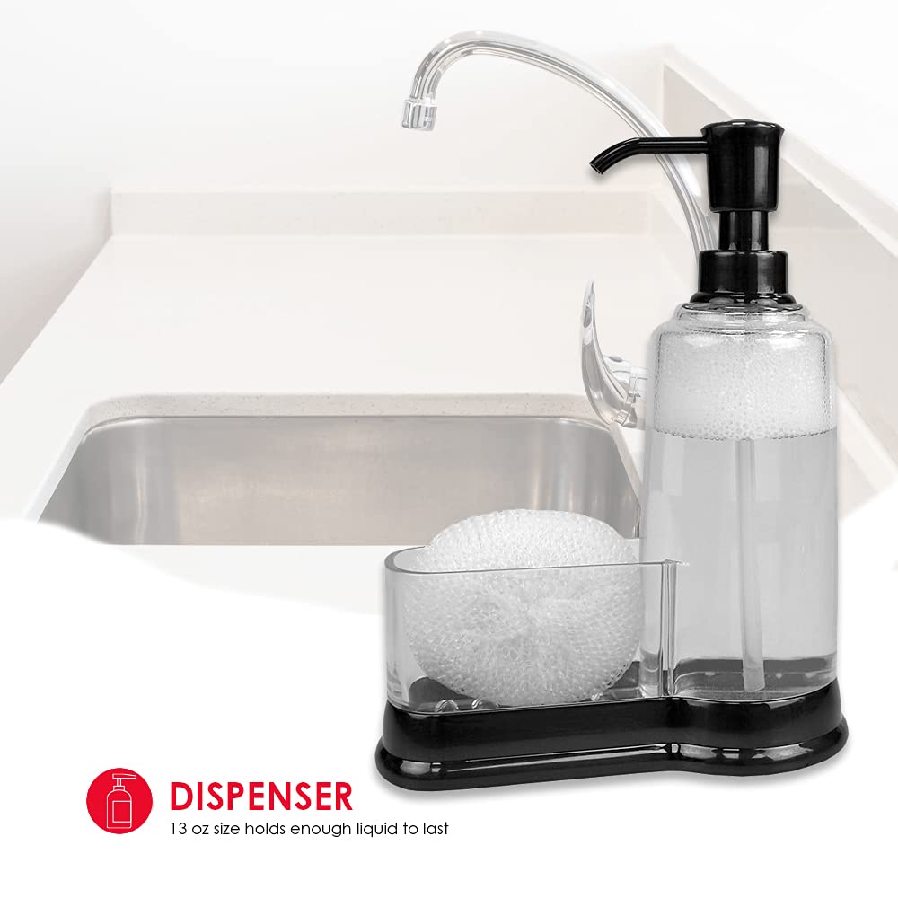 Home Basics Plastic Soap Dispenser With Sponge Compartment, Black