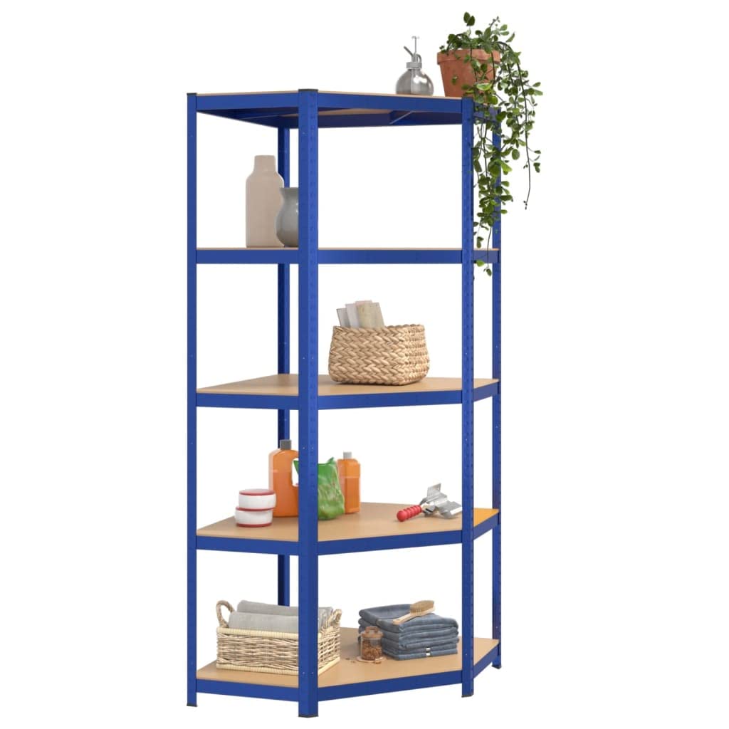 vidaXL 5-Layer Corner Shelf in Blue - Steel & Engineered Wood Material - Ideal for Residential and Commercial Storage - Meets California Proposition 65 Standards