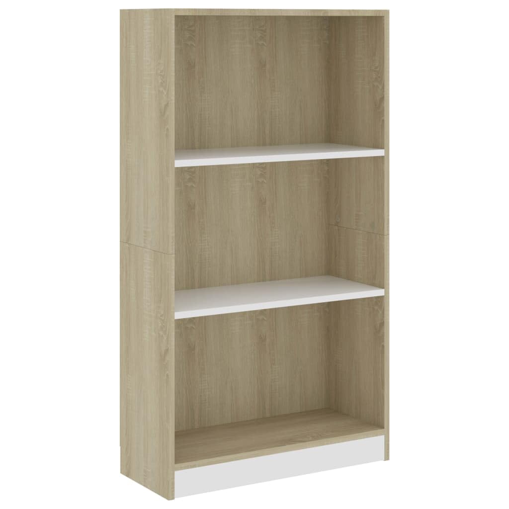 vidaXL Modern 3-Tier Book Cabinet - White & Sonoma Oak, 23.6&quot;x9.4&quot;x42.9&quot;, Sturdy Engineered Wood Bookshelf with Spacious Compartments