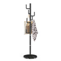 LOZABEE Modern Metal Coat Rack Stand with Natural Marble Base, Heavy Duty Coat Rack Freestanding with 8 Hooks, Black Cactus Stan