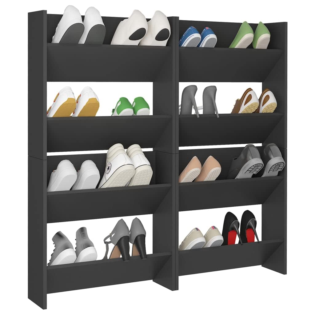 Vidaxl Wall Shoe Cabinets 4 Pcs Gray 23.6&quot;X7.1&quot;X23.6&quot; Engineered Wood