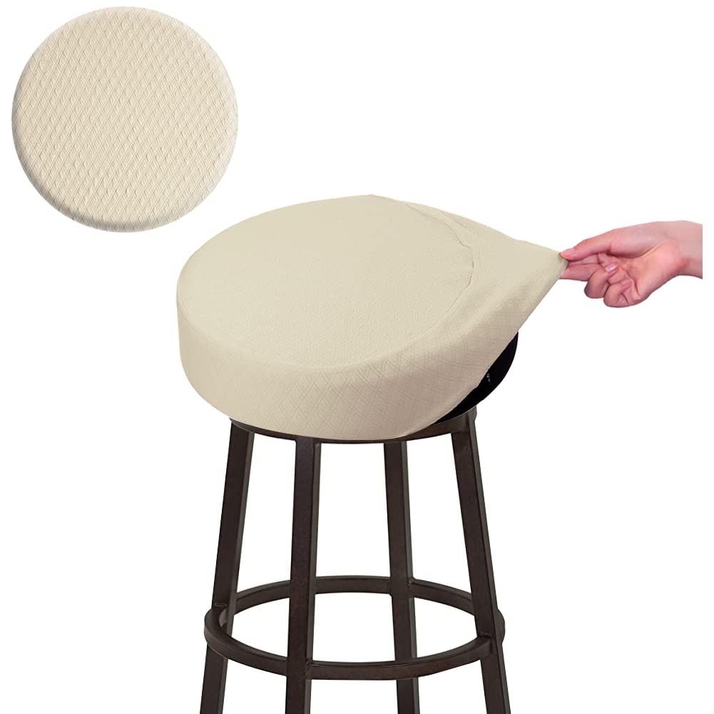 Buyue Bar Stool Covers, Luxury Fabric Dia.12-14' Round Crease-Resistant Stretchy Washable Jacquard Dustproof Stool Seat Slipcover, S-Beige-1 Count