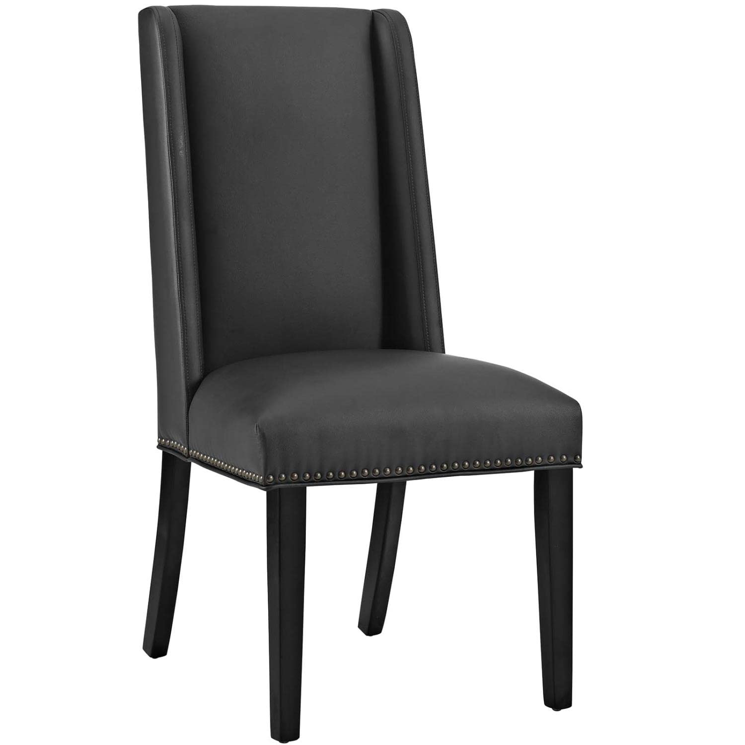 Modway Baron Modern Tall Back Wood Faux Leather Upholstered Two Dining Chairs In Black