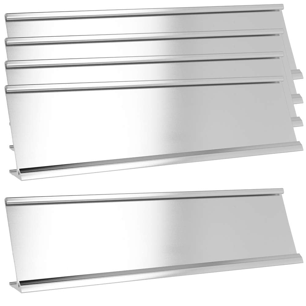 Excelmark 2' X 8' Aluminum Name Plate Holder For Desk - Set Of 5 - Office Business Door Sign Holder - Silver