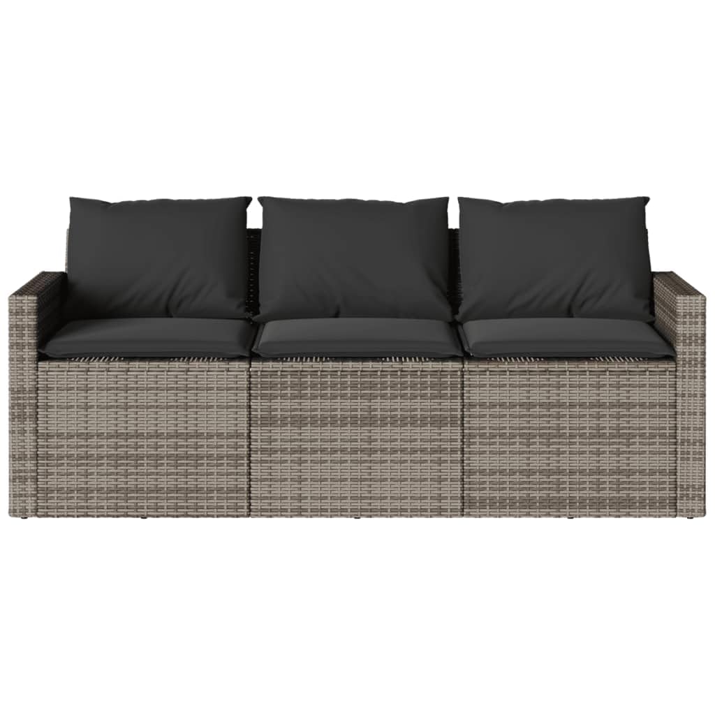 vidaXL 3 Seater Garden Sofa with Cushions PE Rattan Grey Outdoor Sofa 3 Seater Garden Sofa Four Person Garden Sofa
