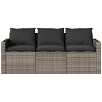 vidaXL 3 Seater Garden Sofa with Cushions PE Rattan Grey Outdoor Sofa 3 Seater Garden Sofa Four Person Garden Sofa