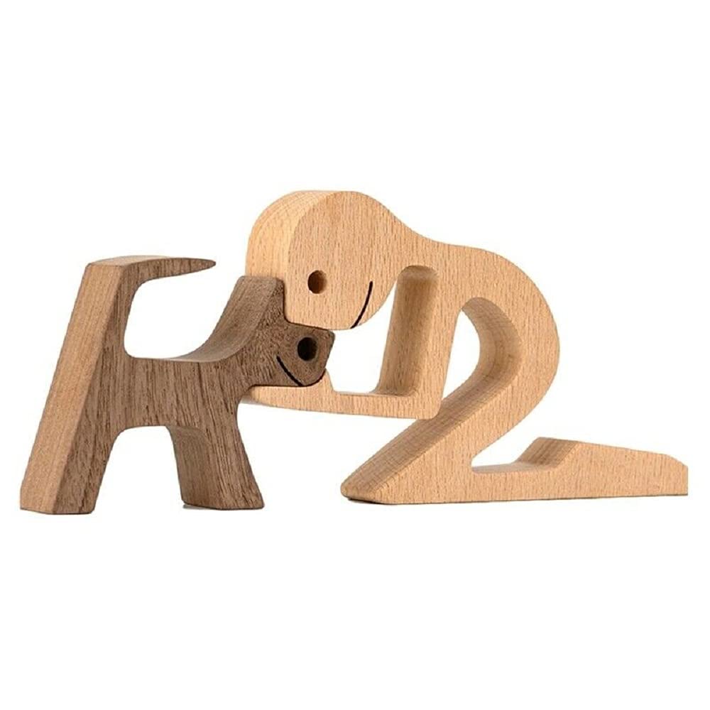 FHTDW Unique Gift Hand Carved Wood Dog Human Statue Figurine Sculpture Home Office D  cor, Wooden Man Dog Carving Model to Remem