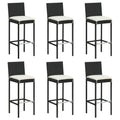 vidaXL Black Poly Rattan Bar Stools with Cushions, Weather- and Easy to Clean, Built-in Footrest, Powder-Coated Steel Frame - Se