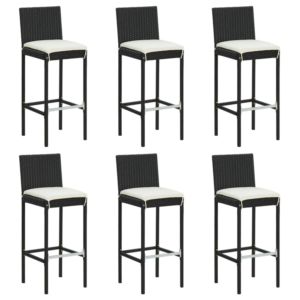 vidaXL Black Poly Rattan Bar Stools with Cushions, Weather- and Easy to Clean, Built-in Footrest, Powder-Coated Steel Frame - Se