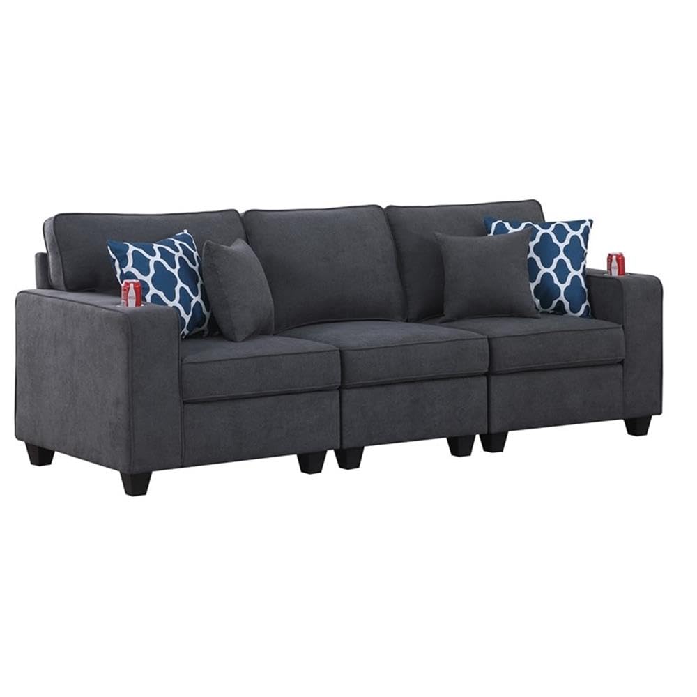 Lilola Home Cooper Stone Gray Woven Fabric Sofa with Cupholder