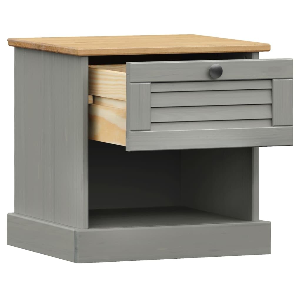 vidaXL Gray Solid Pine Wood Nightstand - Bedside Cabinet with Metal Knob and Storage for Bedroom, Office, Living Room - 16.5&quot; x 13.8&quot; x 16.5&quot;