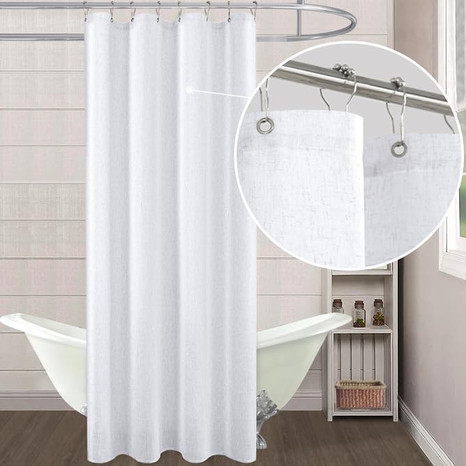 Koufall White Waterproof Linen Fabric Shower Curtain 54X72 Inch Length