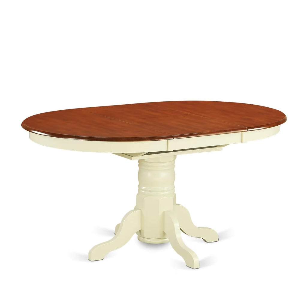 East West Furniture AVIP7-BMK-W Dining Room Table Set - 6 Wood Dining Chairs with Wooden Seat - A Wonderful Butterfly Leaf Modern Dining Table (Cherry & Buttermilk Finish)