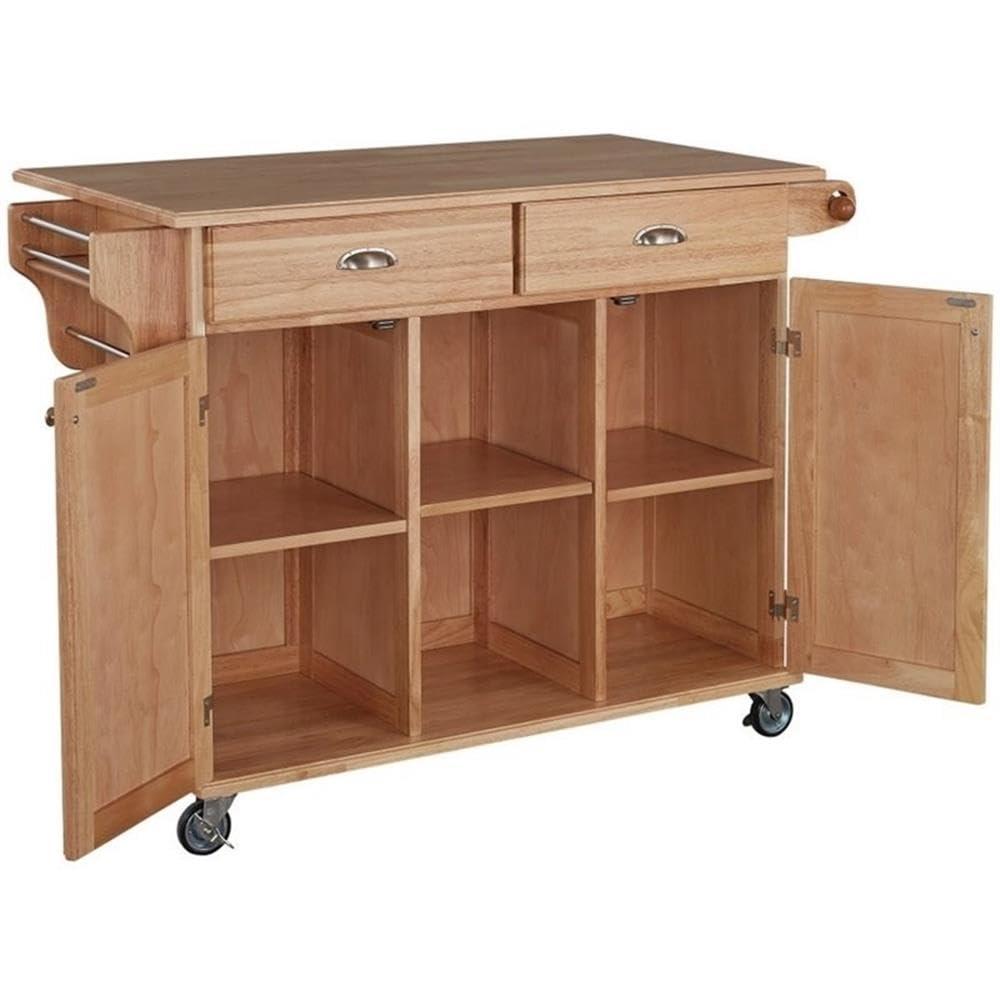 Bowery Hill 2-Drawer And 4-Shelf Wood Kitchen Cart In Natural