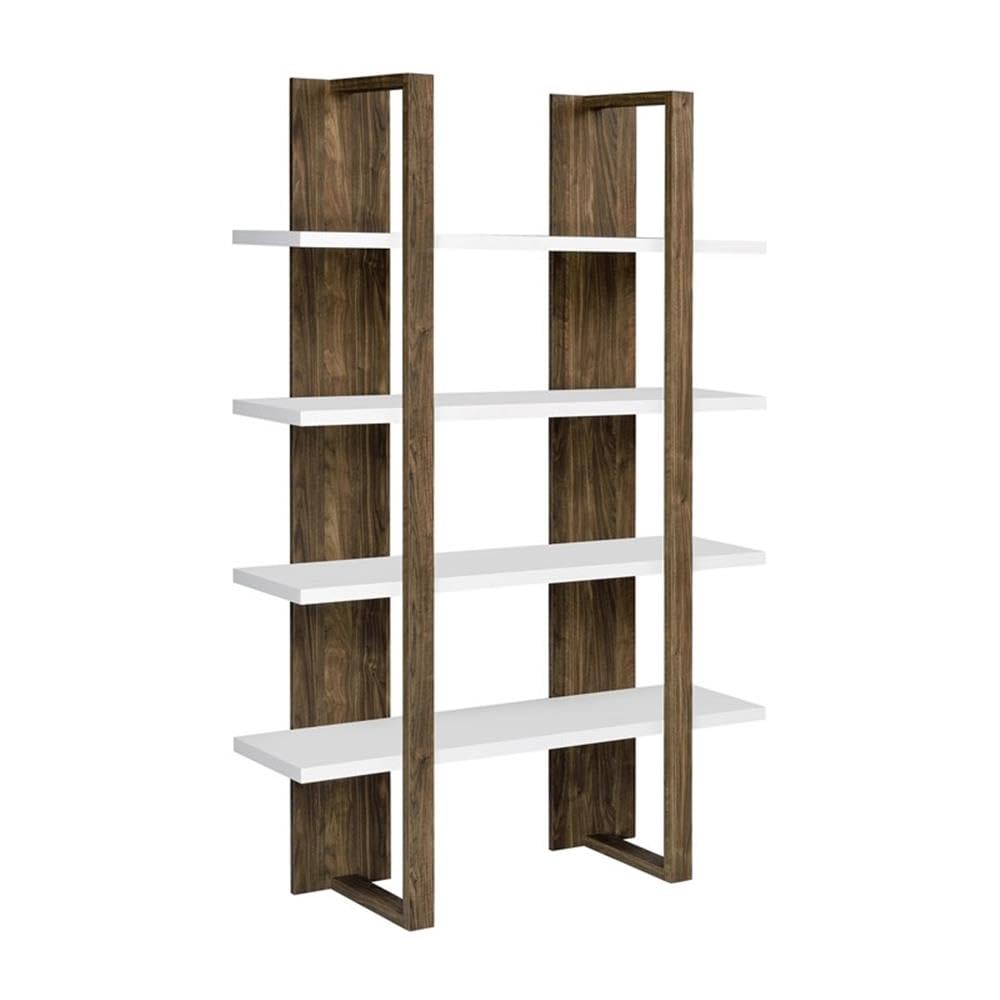 Coaster Danbrook Wood Bookcase with 4 Full-Length Shelves White and Aged Walnut