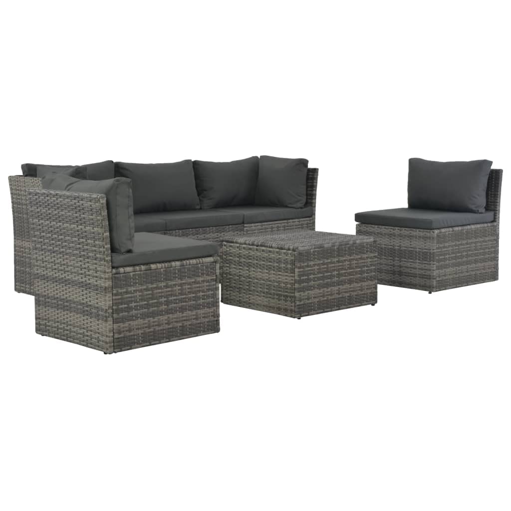 4 Piece Garden Lounge Set with Cushions Poly Rattan Gray