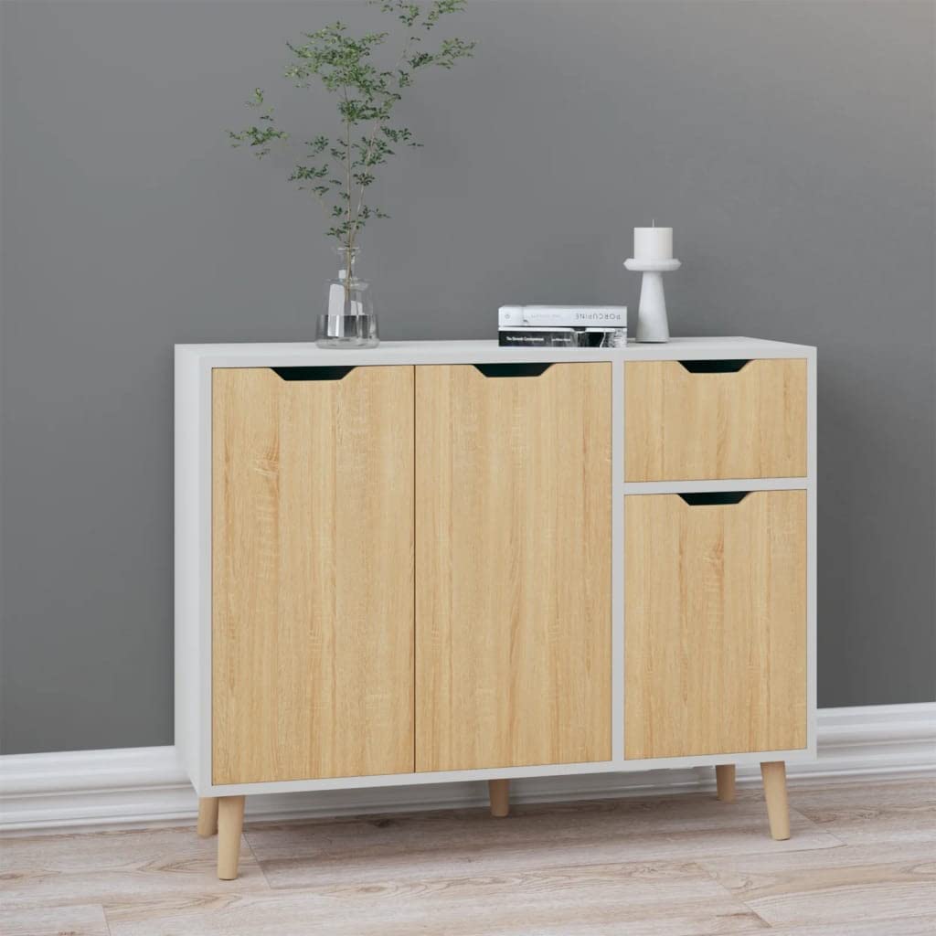 vidaXL Sideboard White and Sonoma Oak 39.4&quot;x11.8&quot;x41.3&quot; Chipboard