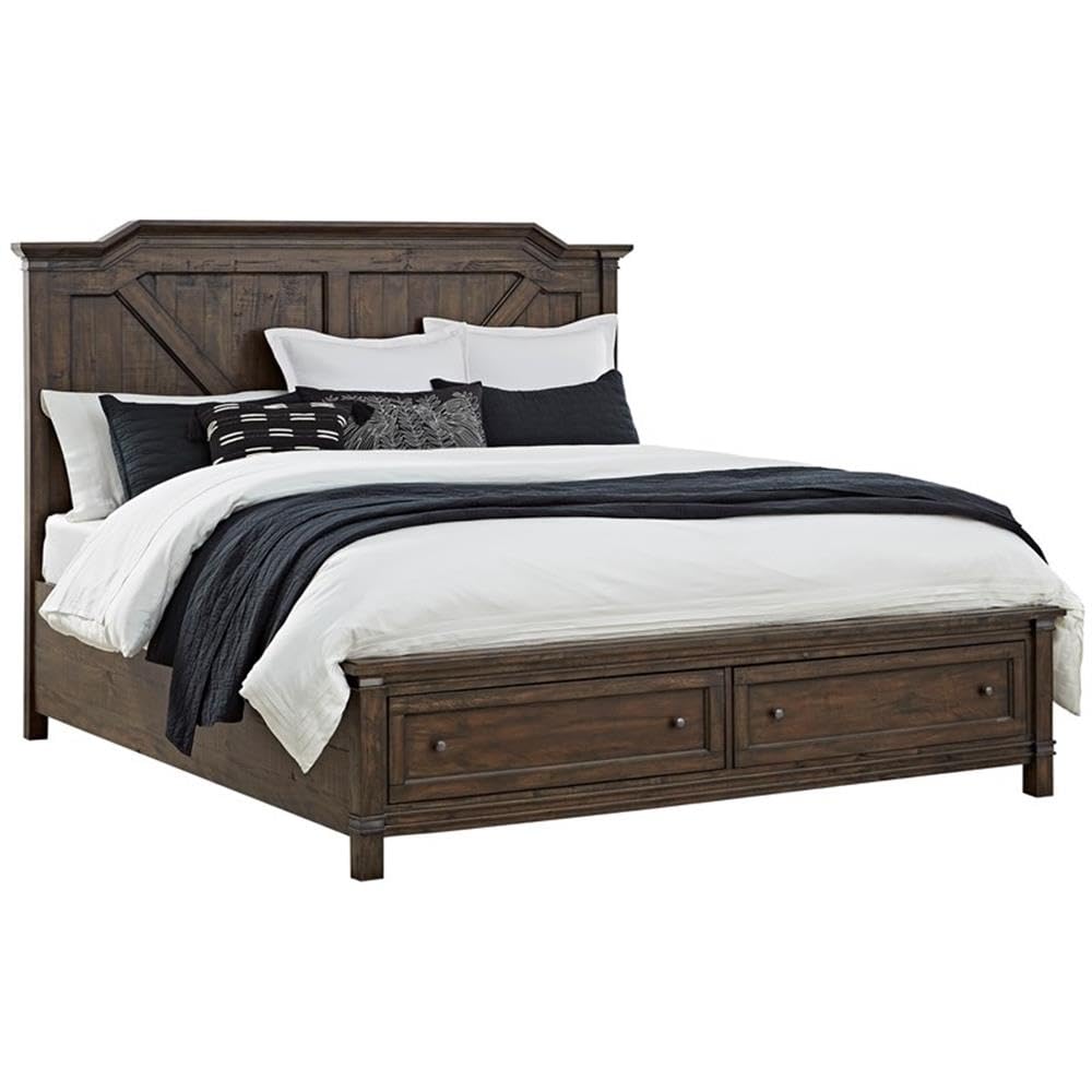 American Woodcrafters Farmwood Rustic Brown Wood King Storage Bed