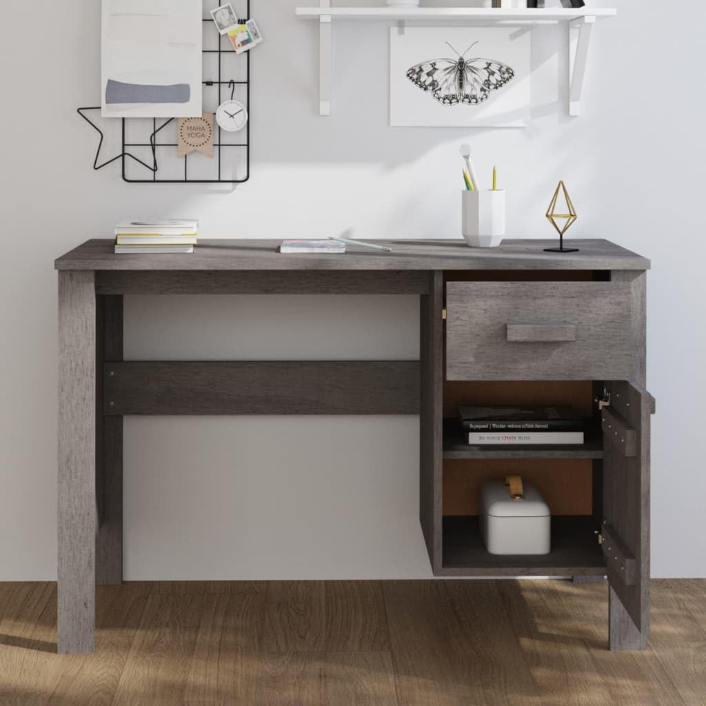 vidaXL Desk Computer Desk Home Office Desk HAMAR Light Gray Solid Wood Pine