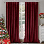 Bgment Christmas Red Velvet Curtains 90 Inches For Bedroom, Thermal Insulated Room Darkening Curtains Sound Reduce Drapes With B