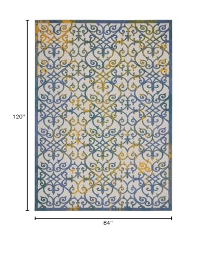HomeRoots Ivory Blue 100% Polypropylene 7’ x 10’ Ivory and Blue Indoor Outdoor Area Rug
