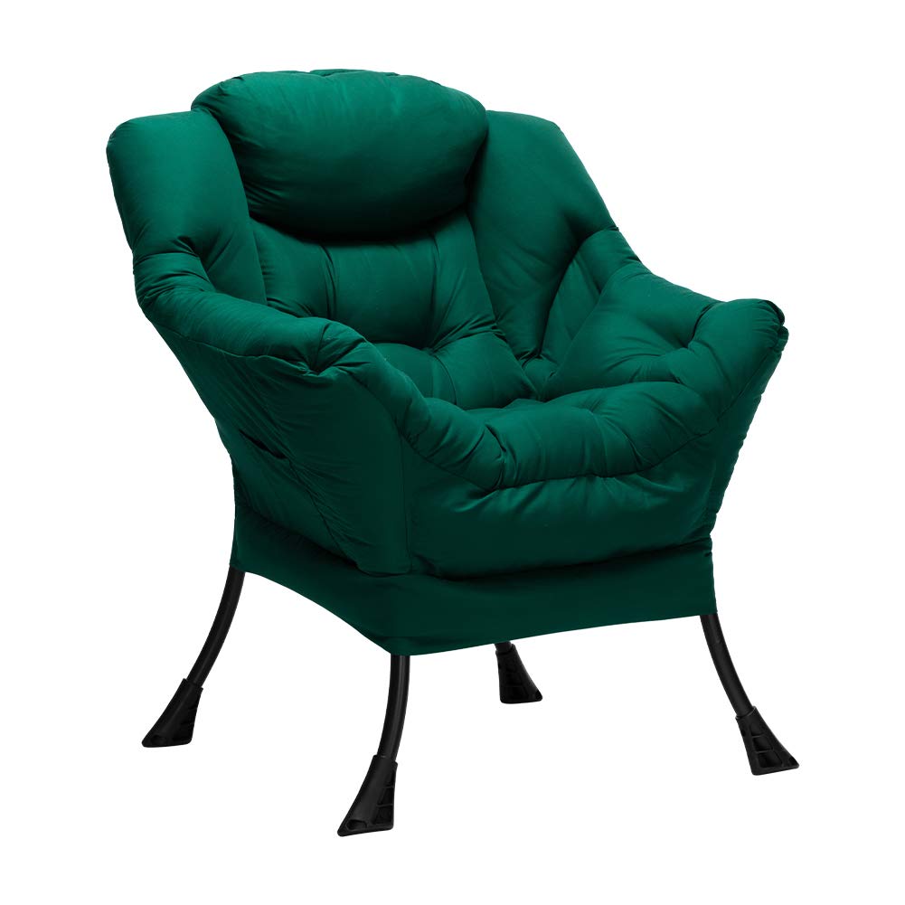 Hollyhome Modern Fabric Large Lazy Chair, Accent Oversized Comfy Reading Chair, Thick Padded Cozy Lounge Chair With Armrest, Steel Frame Leisure Sofa Chair For Living Room, Bedroom, Dorm, Green