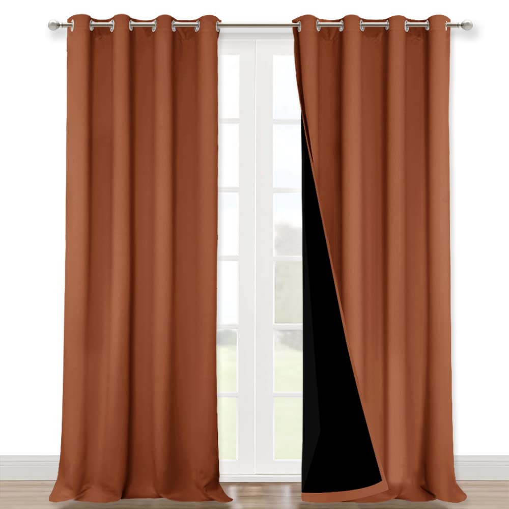 Nicetown Burnt Orange 100% Blackout Curtains For Windows, Super Heavy-Duty Black Lined Total Darkness Drapes For Bedroom, Privac