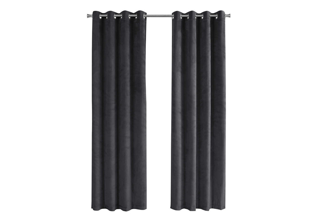 Monarch Specialties Curtain Panel Room Darkening, Velvet 95&quot;H Grey