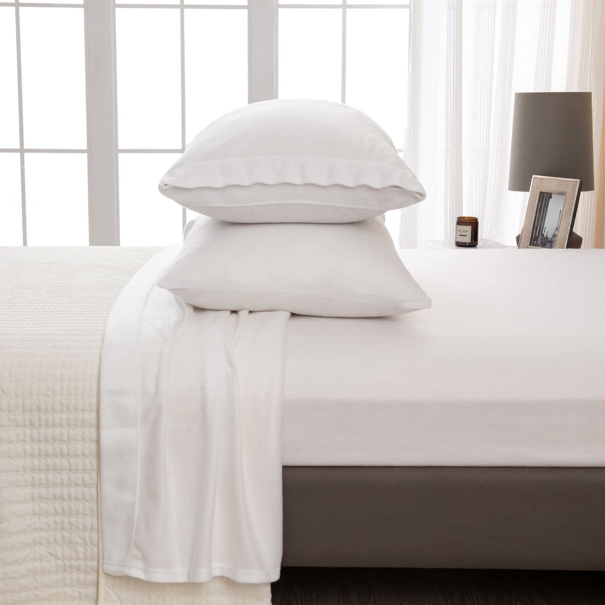 Great Bay Home Super Soft Twin White Micro Fleece Sheet Set | Cozy, Warm, Durable, Breathable, And Fluffy Bed Sheets | Microflee