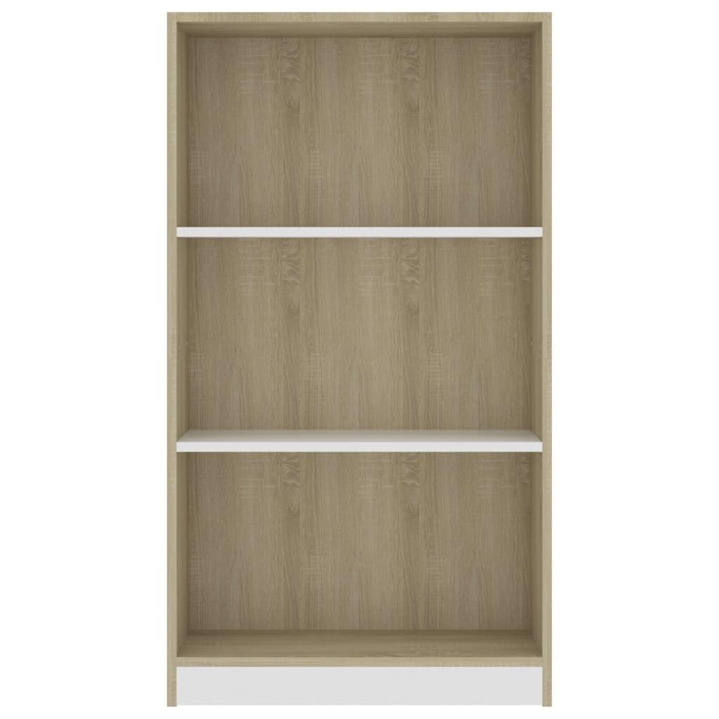 vidaXL Modern 3-Tier Book Cabinet - White & Sonoma Oak, 23.6&quot;x9.4&quot;x42.9&quot;, Sturdy Engineered Wood Bookshelf with Spacious Compartments