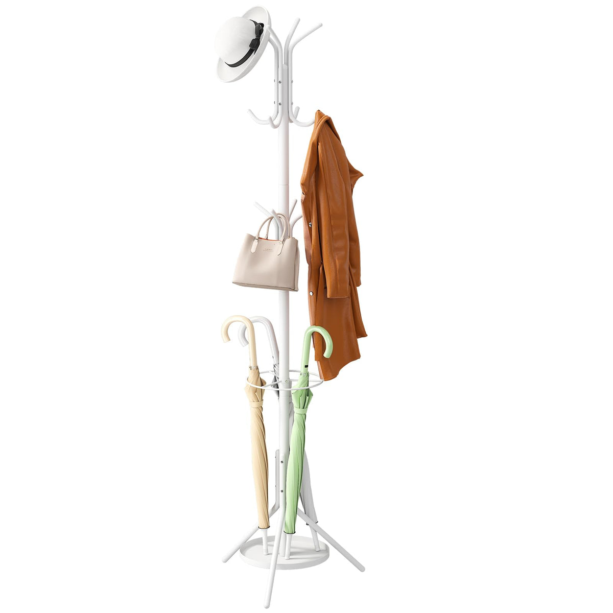 Wieghda Coat Rack Freestanding Entryway Hanger Stand, Umbrella Holder, Hall Tree With 12 Hooks, Floor Standing Metal Tree Stand,