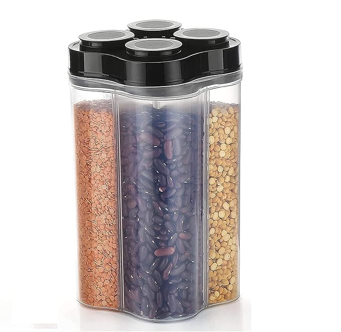 Orenka 4 Section Plastic Food Storage Container Jar | Airtight Transparent Plastic Lock Spice Organizer  Multipurpose Masala Bo