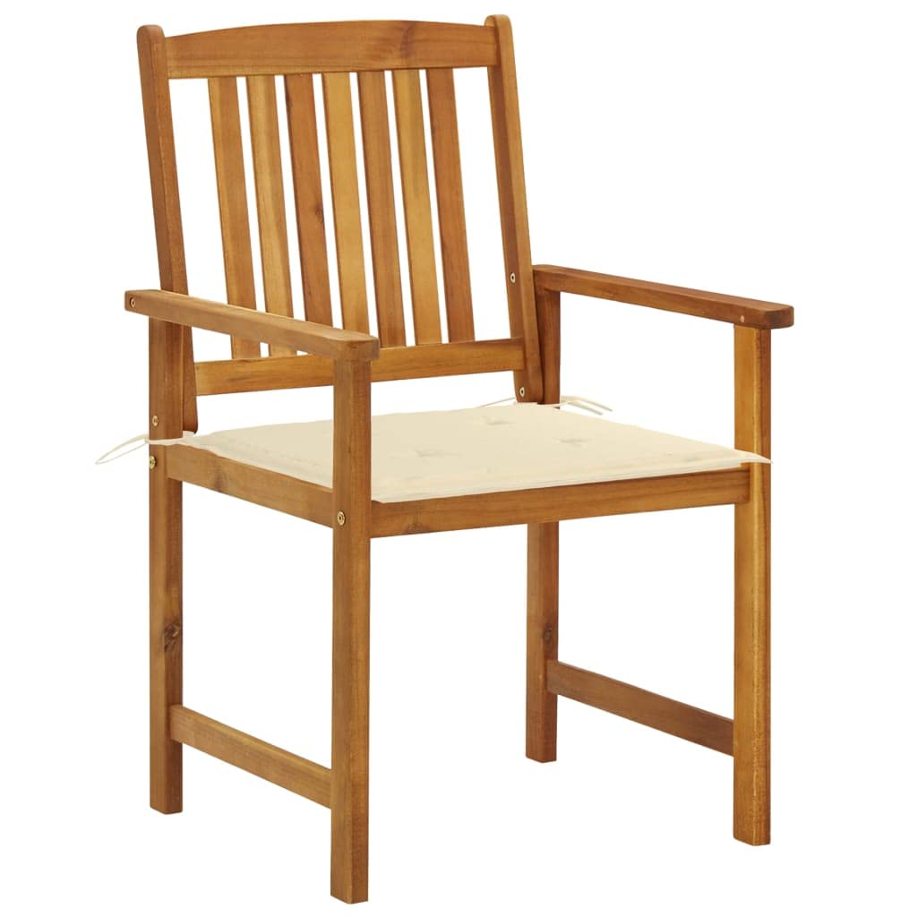 vidaXL Acacia Wood Patio Chairs – Rustic Farmhouse Style Outdoor Seating with Cream Cushions Ideal for Garden, Patio, and Deck - Set of 2