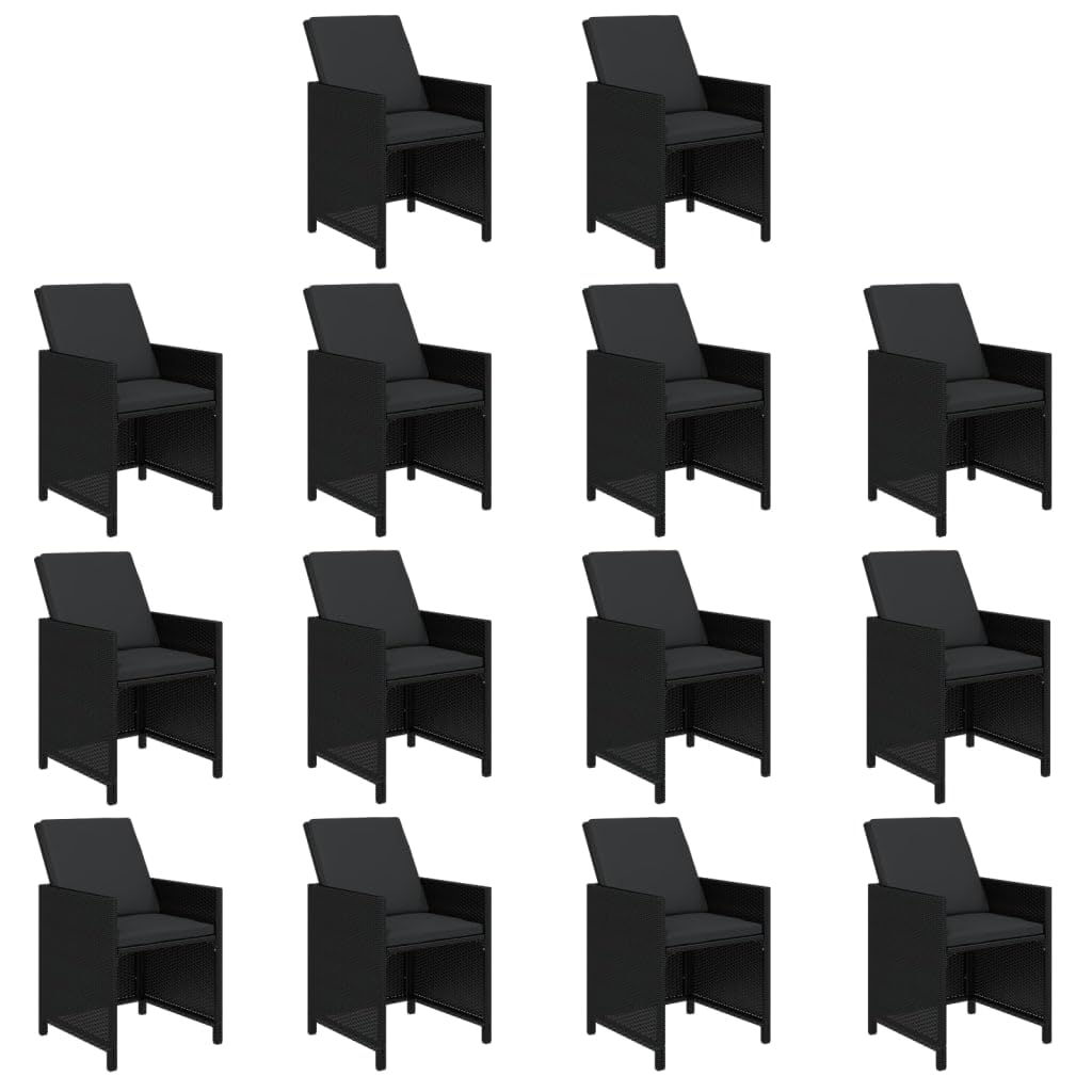 vidaXL Patio Dining Set 15 Piece with Cushions Garden Outdoor Terrace Balcony Dining Dinner Dinette Table and Chair Furniture Poly Rattan Black