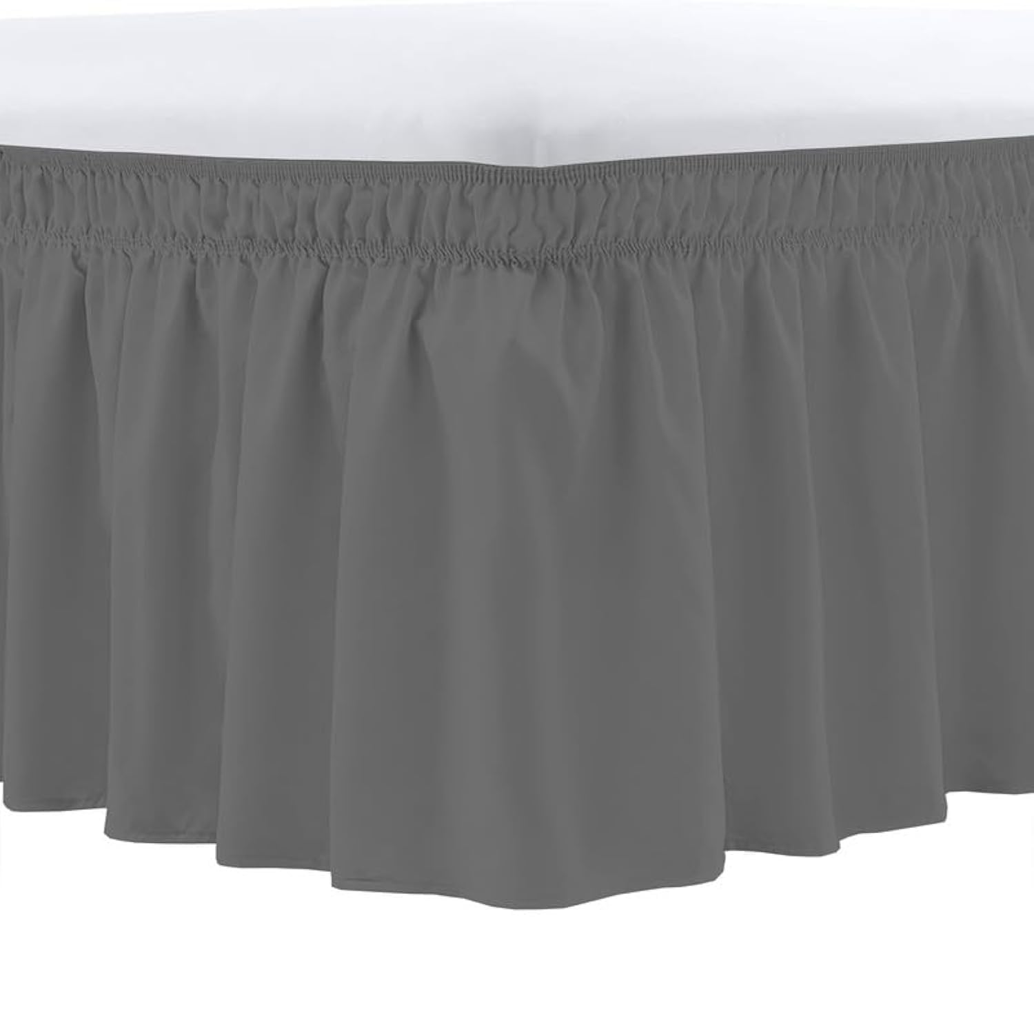 Bed Skirt King Size - Wrap Around Bed Skirt - Elastic Dust Ruffle - Easy Wrap Around Ruffle Skirt 15 Inch Depth - Easy Fit Wrink