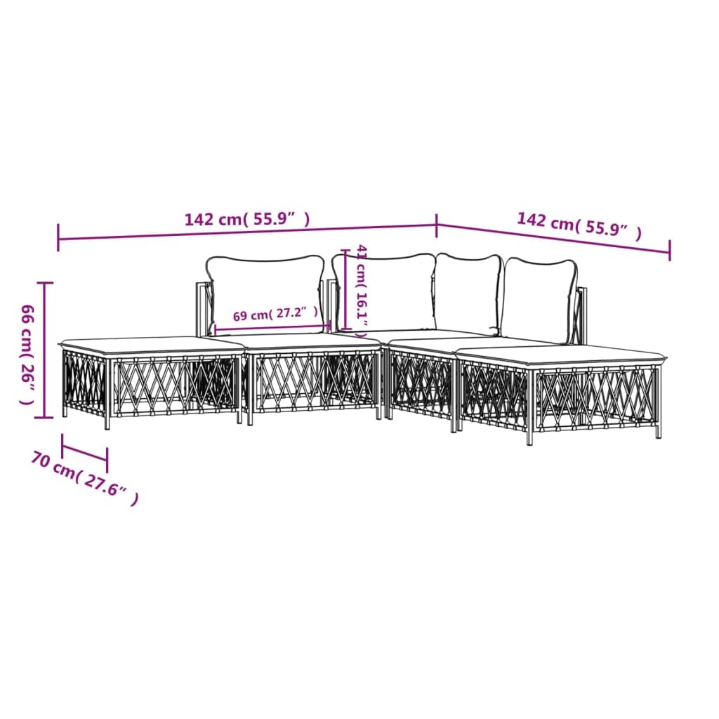 vidaXL Patio Furniture Set 5 Piece, Sectional Sofa with Cushions, Patio Lounge Set for Garden Lawn Backyard, Outdoor Patio Furniture, White Steel
