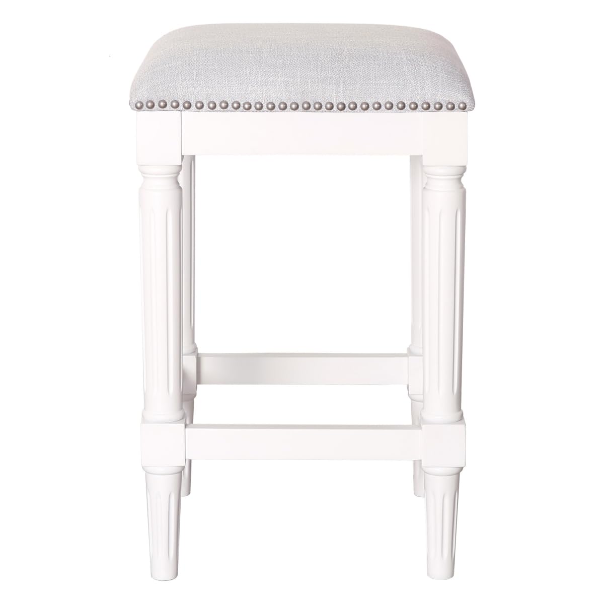 HomeRoots 534321 27 in. Gray & Antiqued White Solid Wood Backless Counter Height Bar Chair with Footrest