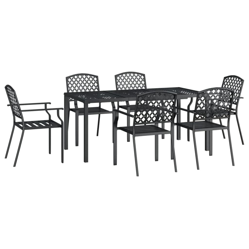 Vidaxl Garden Dining Set 7 Piece, Dining Table And Armchairs For Patio Terrace, Outdoor Dinner Set, Modern Style, Anthracite Steel