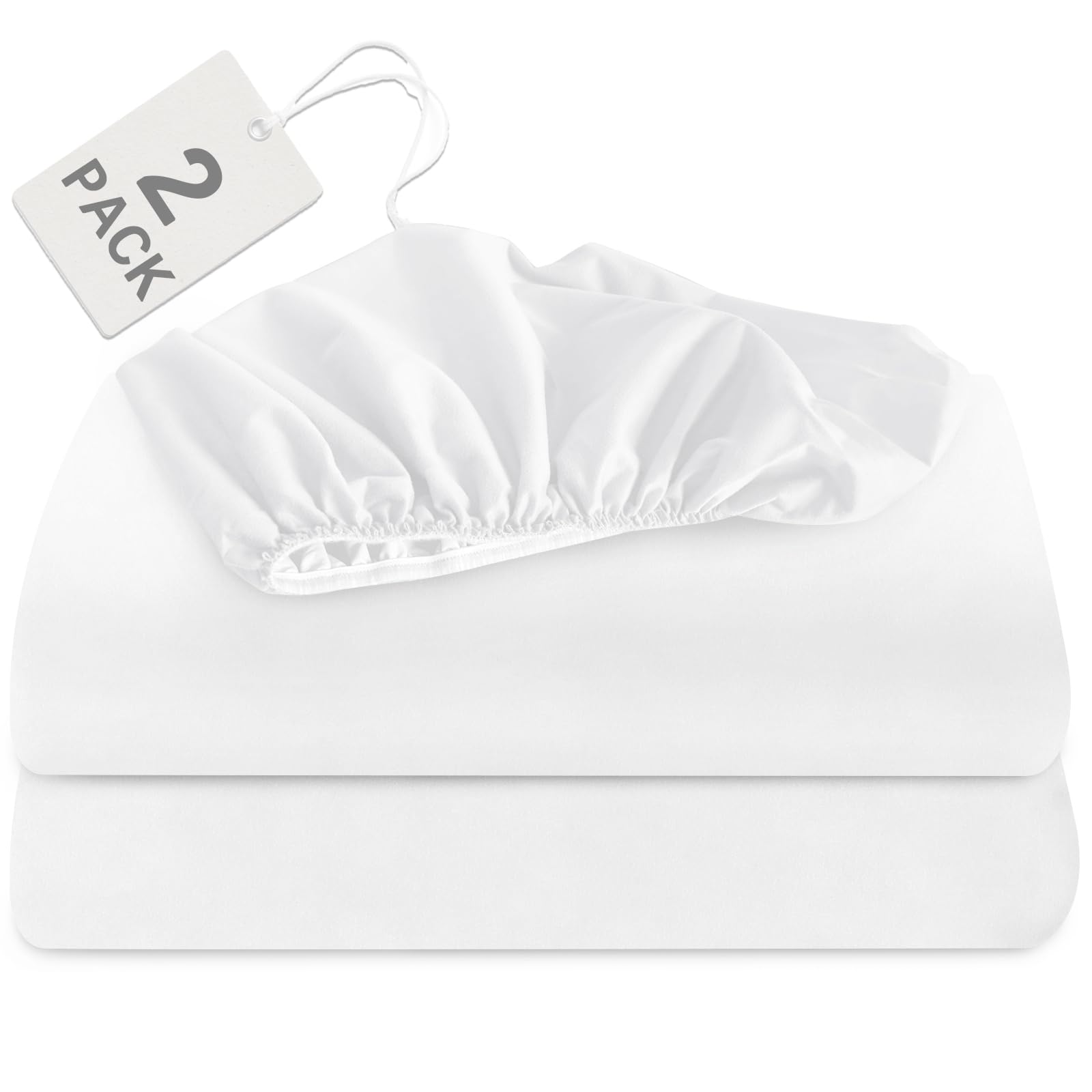 Biloban Twin Fitted Sheet 2 Pack, Twin Bedding Fitted Sheets Only With Deep Pocket Up To 14'', Bottom Sheet, Shrinkage & Stain R