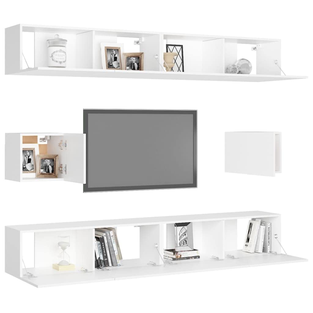 vidaXL TV Stand Set 6 Piece Home Indoor Entertainment Center Hanging HiFi Plasma Cabinet Stereo TV Stand Unit Furniture White Engineered Wood