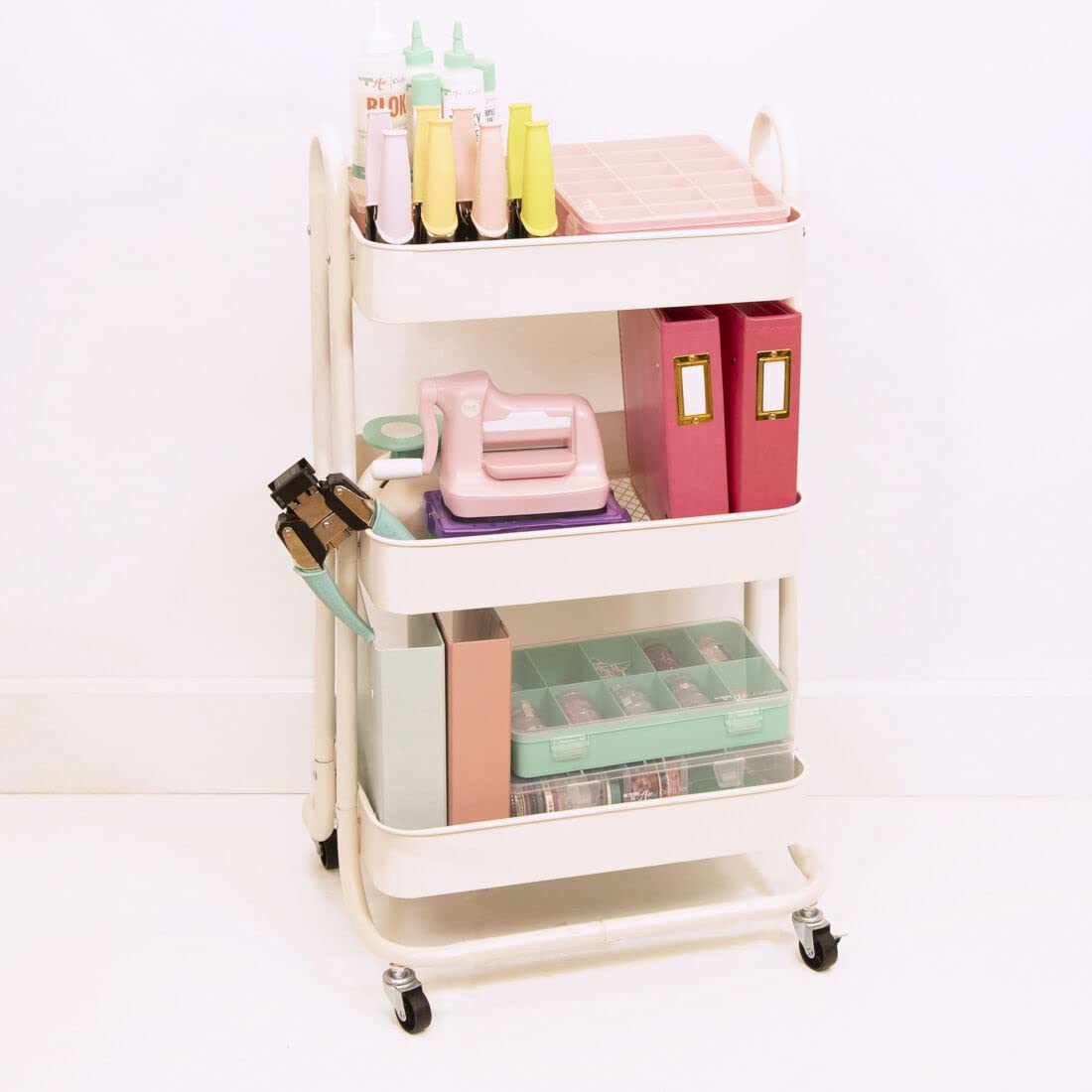 Craftelier - Metal Organization Trolley With 3 Trays | 4 Swivel Castors 360º With Brakes | Max. Tray Load 2,99 Kg | Distance Between Trays 25,5 Cm | Size 78 X 40 Cm - Color White