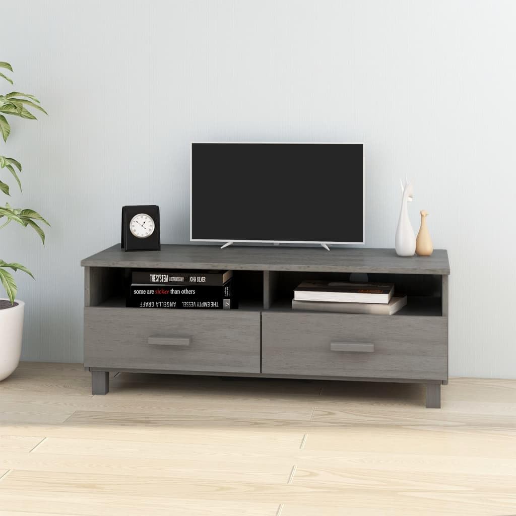 vidaXL Light Gray TV Stand - Solid Pinewood and MDF - Versatile Storage with 2 Drawers and 2 Compartments - Organized Cable Management - Decorative and Practical