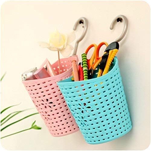 KLIVE Small Hanging Storage Basket with Hook, Storage Organizer Small Plastic Dustbin Wall Shelf Drainer Hanging Rack for Home