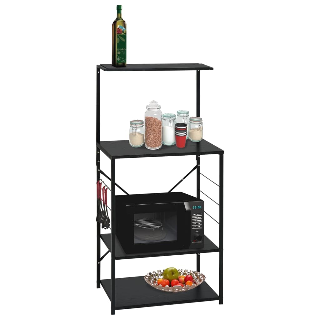 vidaXL Engineered Wood and Steel Microwave Cabinet in Black - 4-Tier Storage Shelf with Accessory Hooks - Multipurpose Storage Unit for Kitchen, Living Room or Office'.