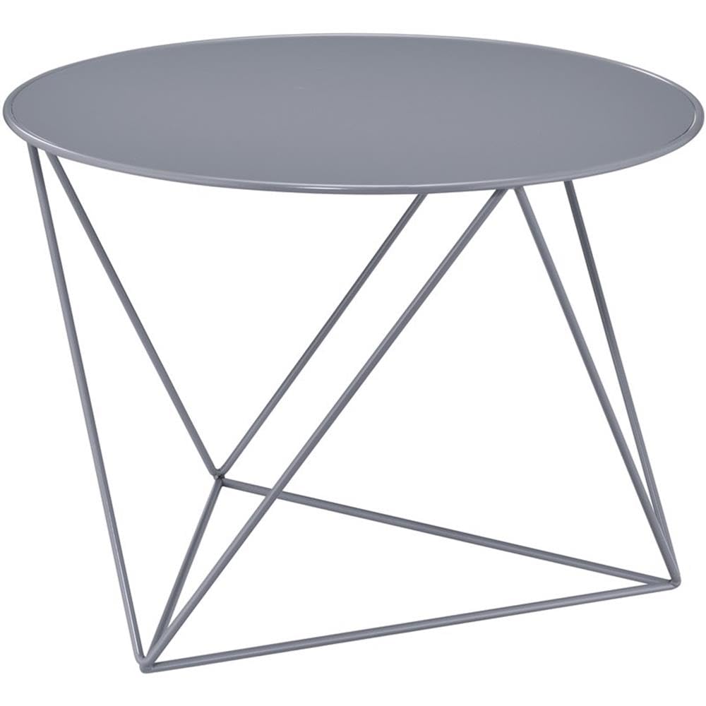 Acme Epidia Metal Accent Table with Round Top and Geometric Base in Gray