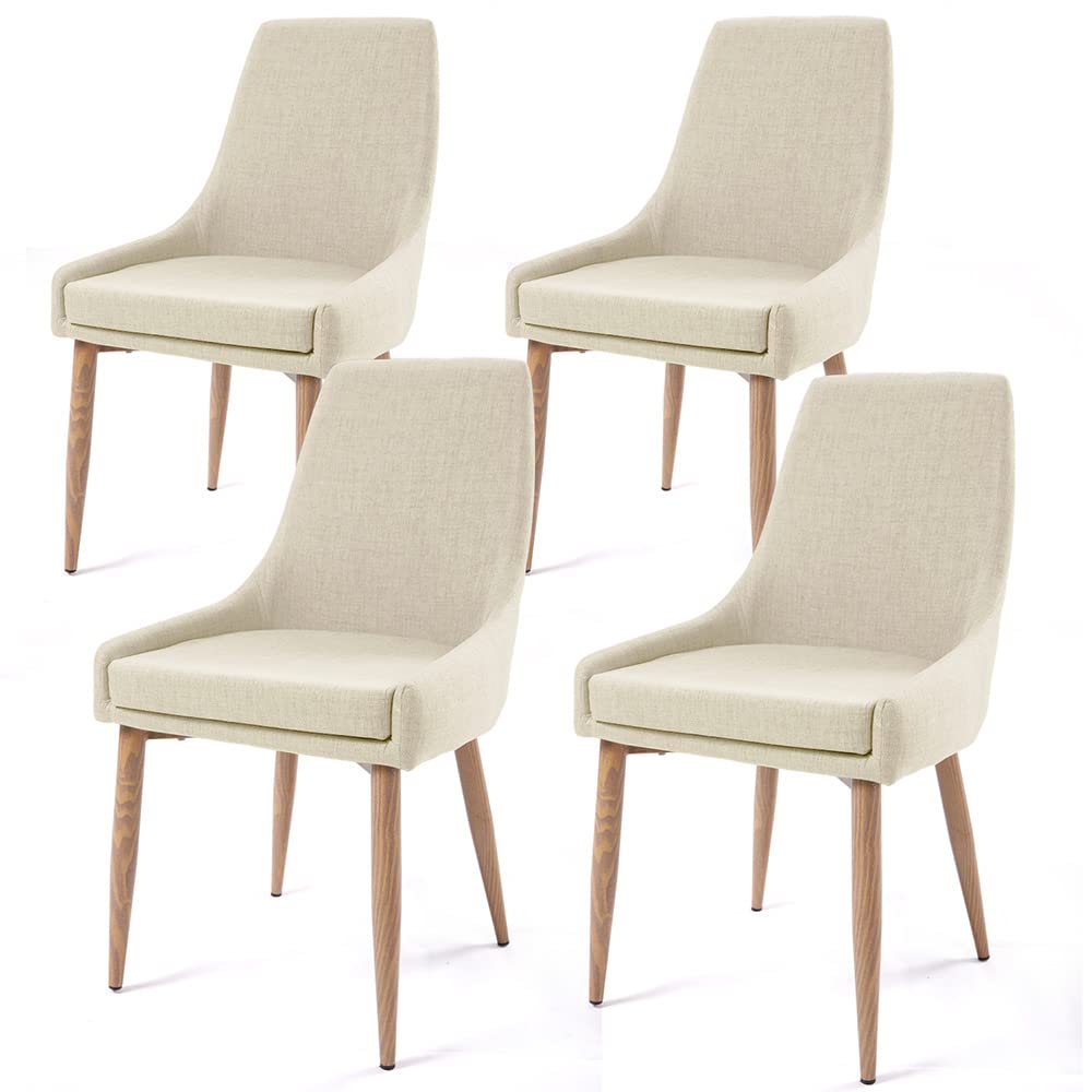 E&D Furniture Dining Chairs, Living Room Chair Set Of 4 Accent Chair With High Back Beige Fabric Dining Comfy Chair For Kitchen