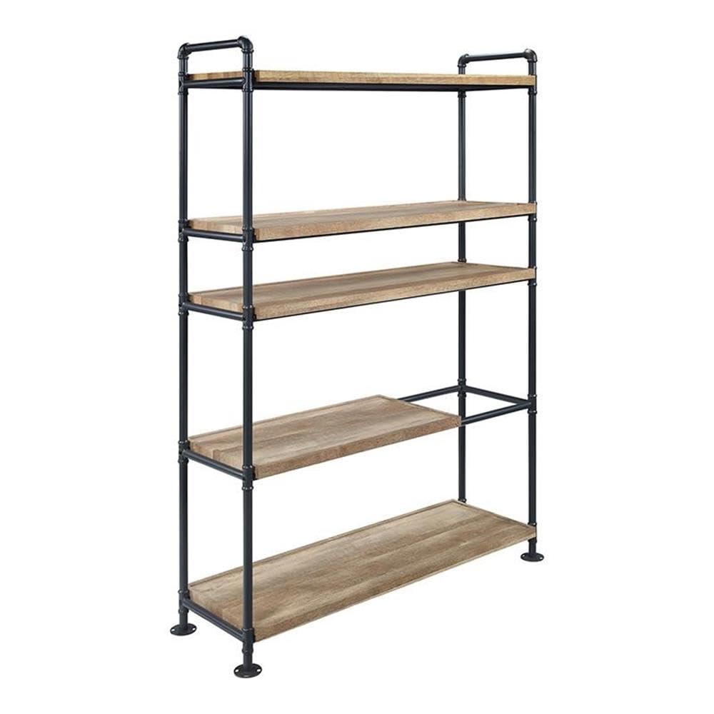 Acme Brantley Bookshelf with 5 Wooden Shelves in Oak and Sandy Black