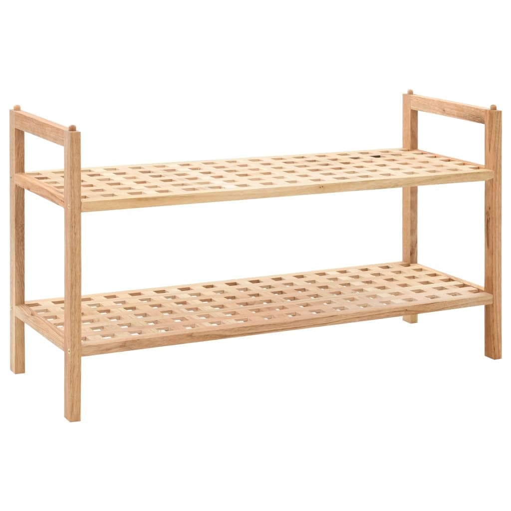 vidaXL Solid Walnut Wood Shoe Rack - 27.2"x10.2"x15.7" Beige 2 Shelf Organizer for Entryway/Hallway Footwear Storage