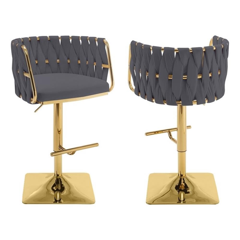 Best Quality Furniture Adjustable Dark Gray Velvet Barstools With Square Gold Chrome Base (Set Of 2)