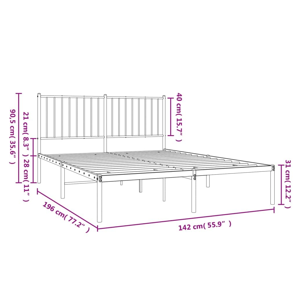 vidaXL Black Metal Bed Frame with Storage Space and Headboard, Sturdy Powder-Coated Steel, Ideal for 53.9&quot;x74.8&quot; Mattress, Provides Excellent Support, Easy Assembly